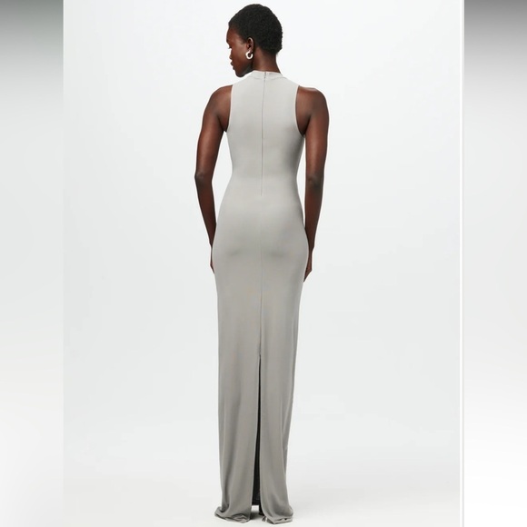 NEW Naked Wardrobe Light Gray Snatched Mesh Sleeveless Maxi Dress With Back Slit - Picture 5 of 7